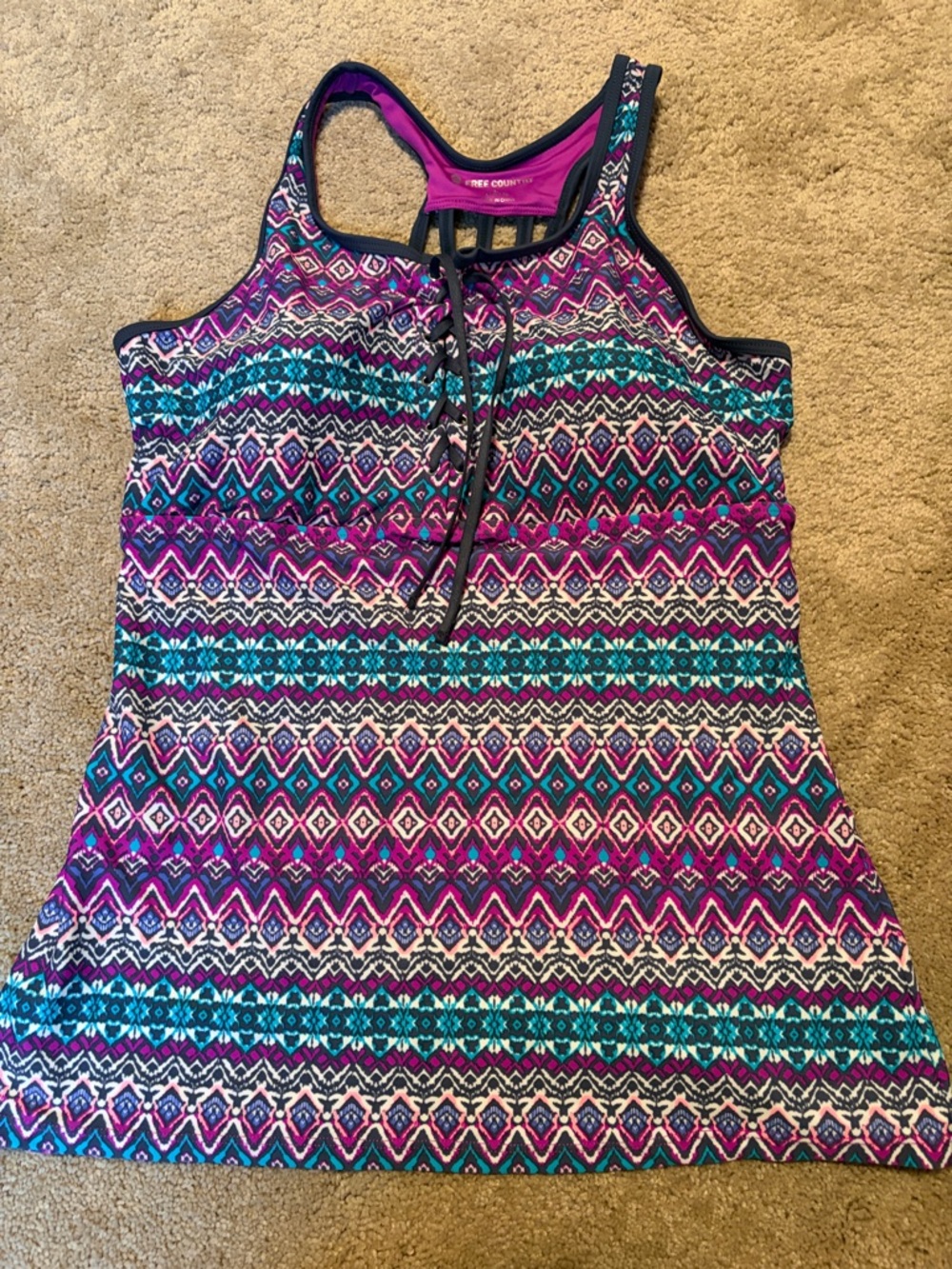 Free Country Women's Purple Teal Patterned Swim Tank